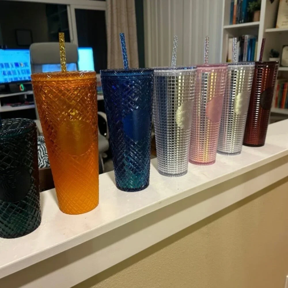 Starbucks Studded Tumbler Lot of 7 Venti 24oz Cold Cups Iridescent Pink Blue Red
